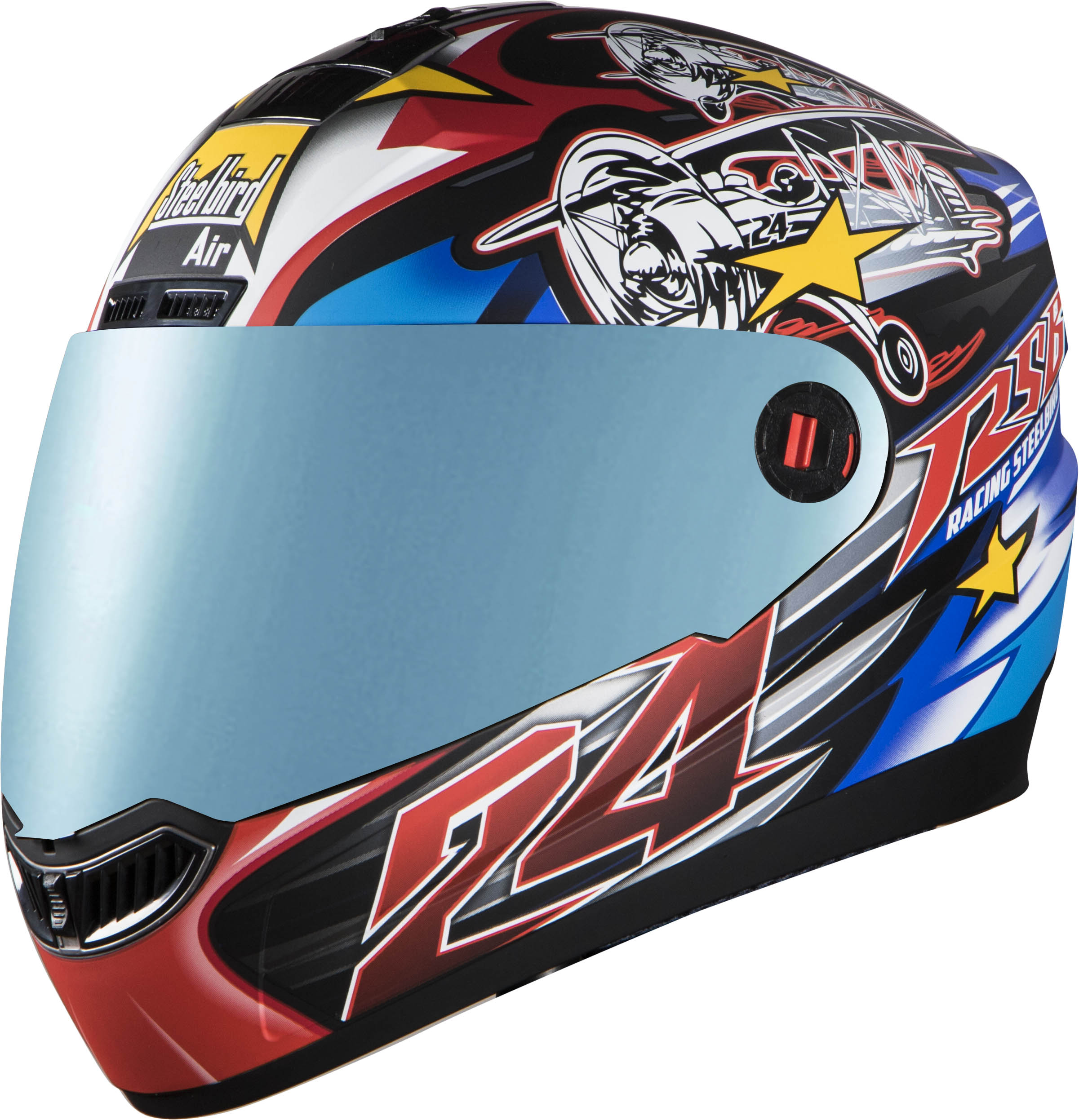 SBA-1 Hovering Glossy Black With Red ( Fitted With Clear Visor Extra Blue Chrome Visor Free)